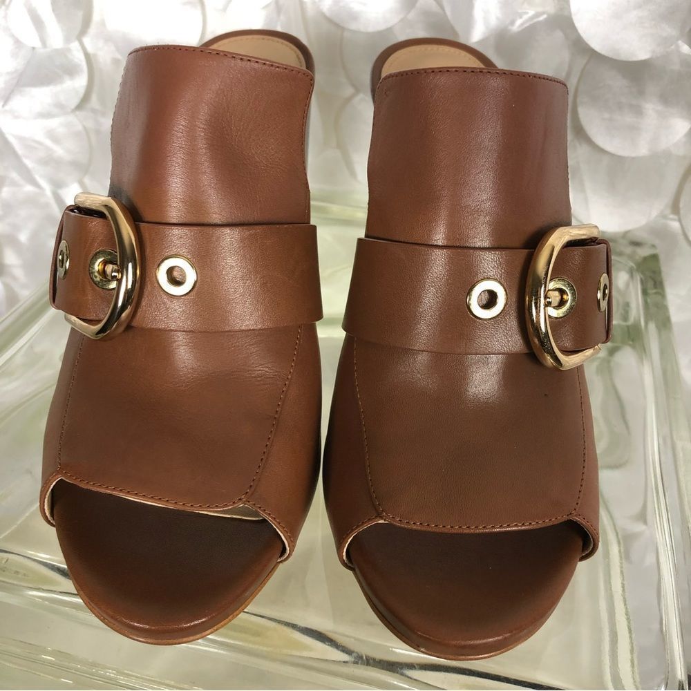 Michael Kors LUGGAGE Cooper Vachatta open toe Mules size 10 NEW - Picture 9 of 9